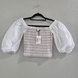 Sokie Collective: White and Multicolor Smocked Crop Top